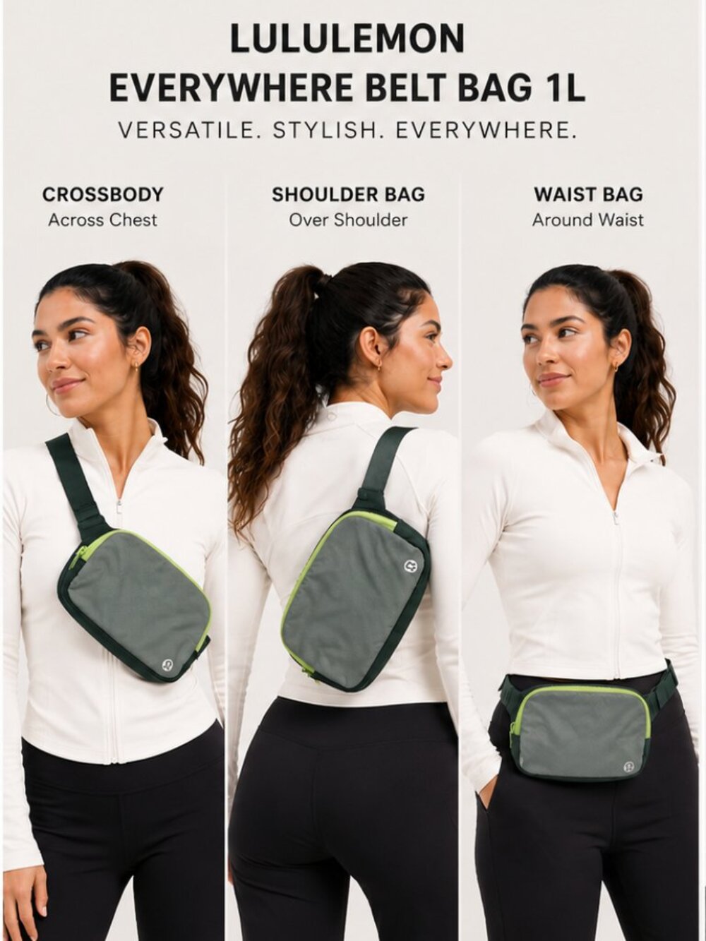 NWT Lululemon Everywhere Belt Bag 1L Green Gray Crossbody OS